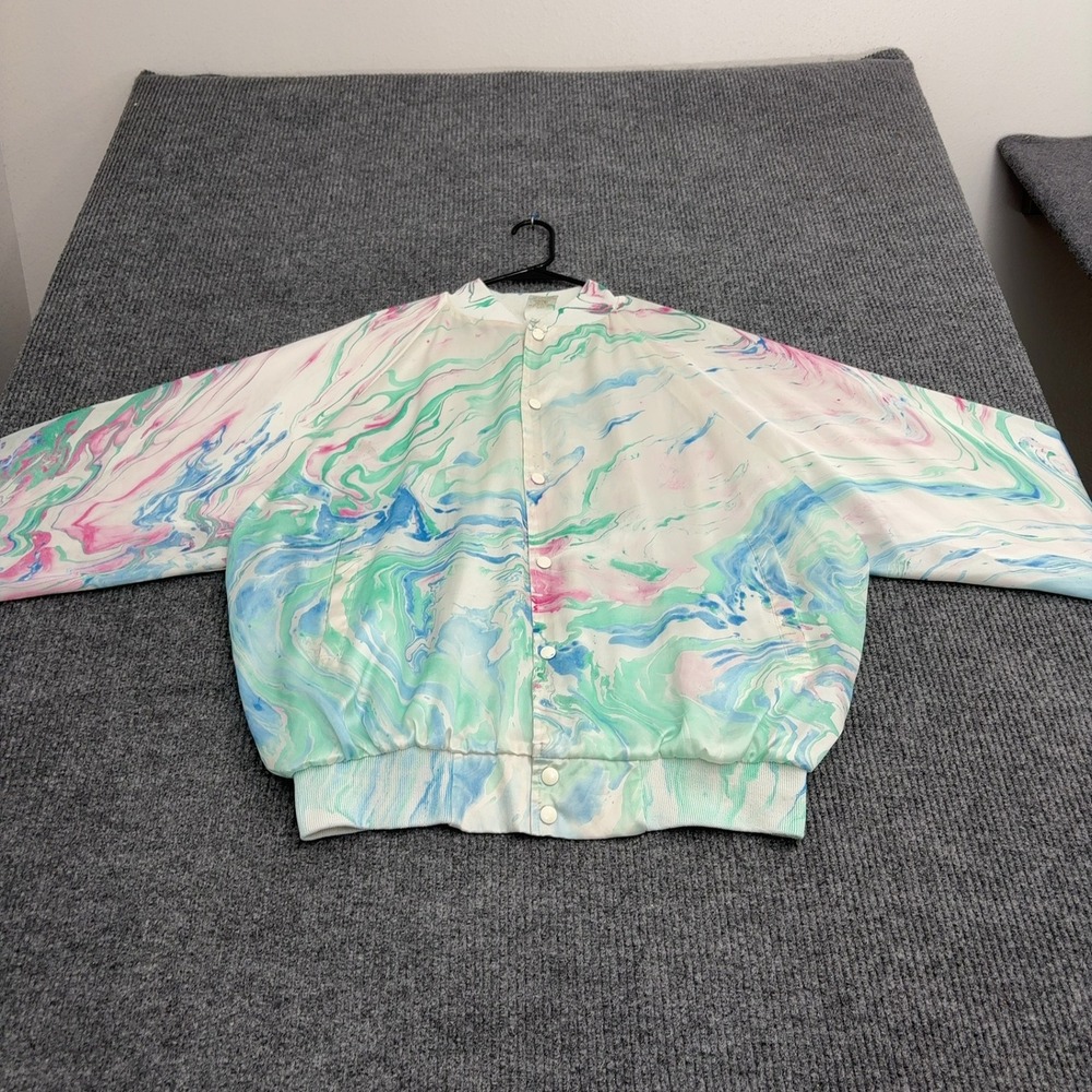 Vintage Auburn Sportswear Jacket Mens XL White Nylon Marble Bomber Retro Style